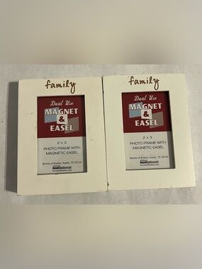 Burnes Of Boston White 'family' Magnetic 2x3 Photo Easel Magnet Frame Set Of 2